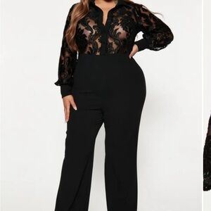 Fashion Nova Black Sheer Lace Jumpsuit